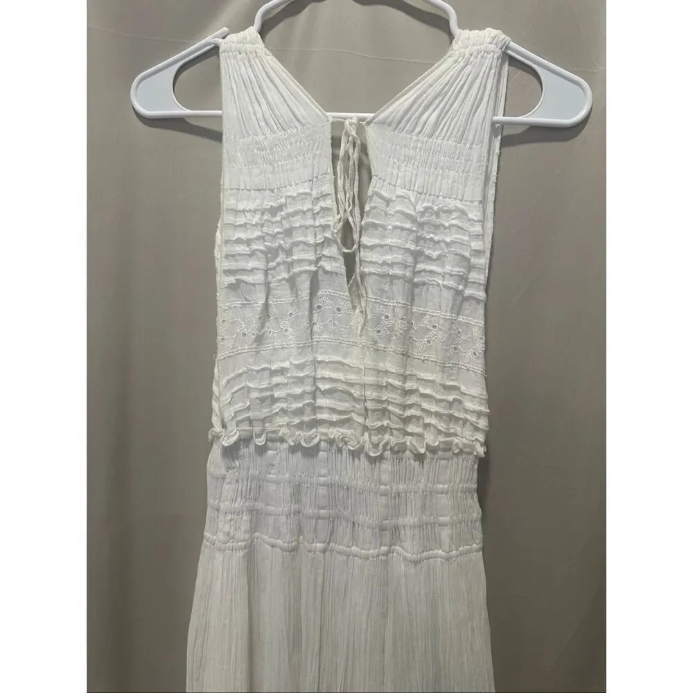 Free People FP One White Gauze Eyelet Smocked Plunge Maxi Dress Boho